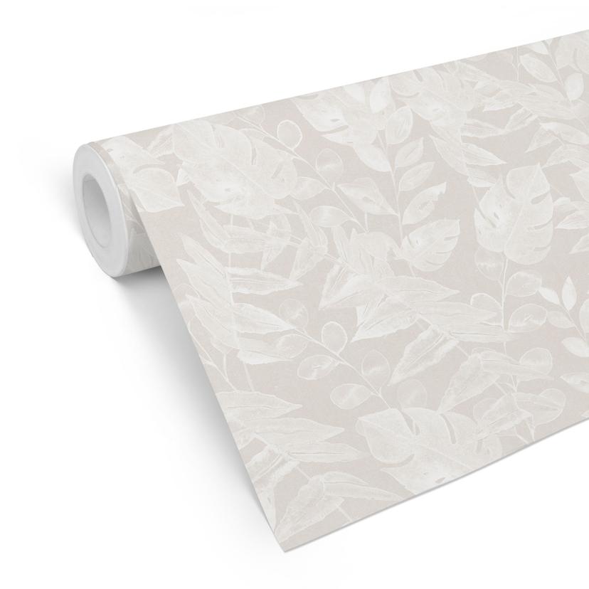 Tapet med mønster af planter, tropiske blade, beige - Bloomery Decor