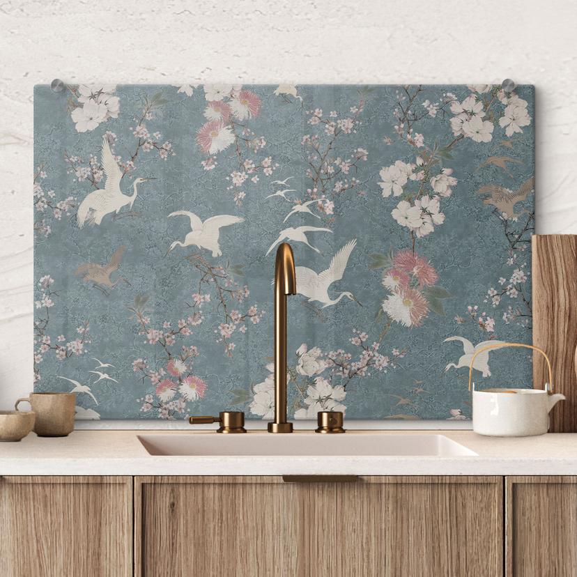 Stænkplade-traner i et blåt kirsebærblomst-vanvid - Bloomery Decor