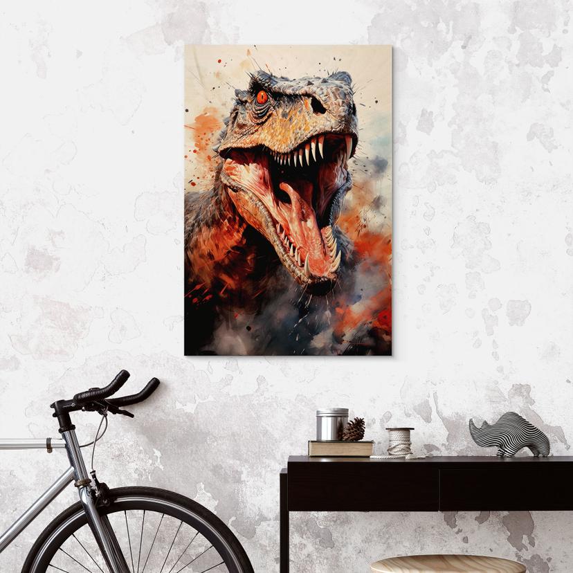 T-Rex illustrato in legno: il volto selvaggio della preistoria - Jaszke