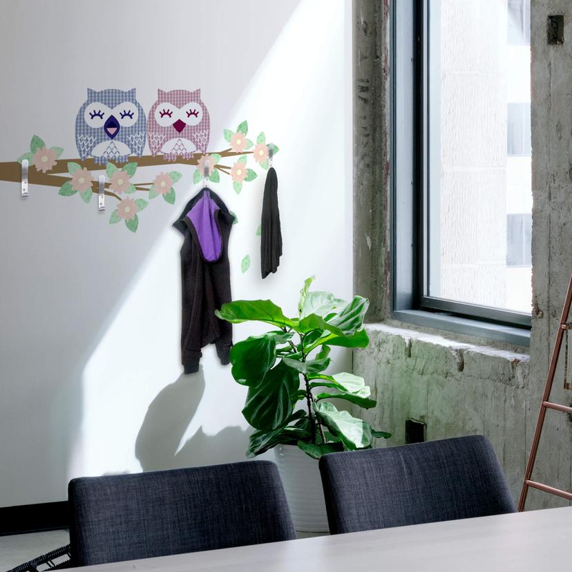 Sticker mural - Branche avec hibou + 4 crochets