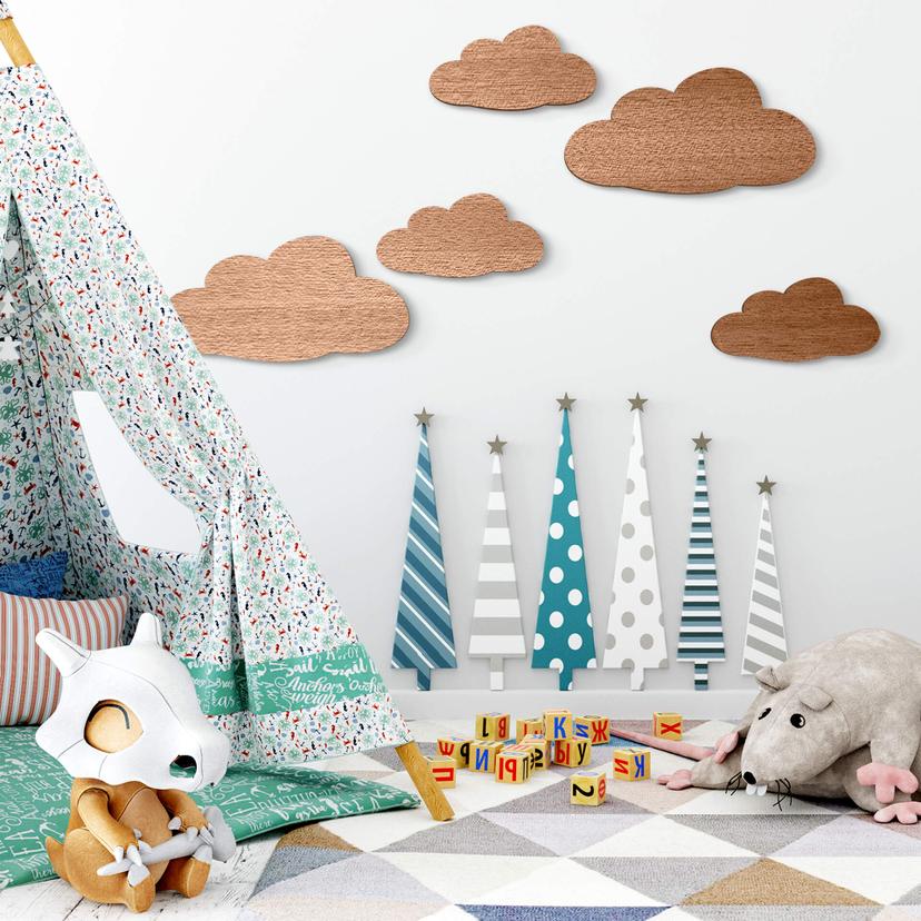 Decoración en madera caoba - Juego de nubes (5 piezas)