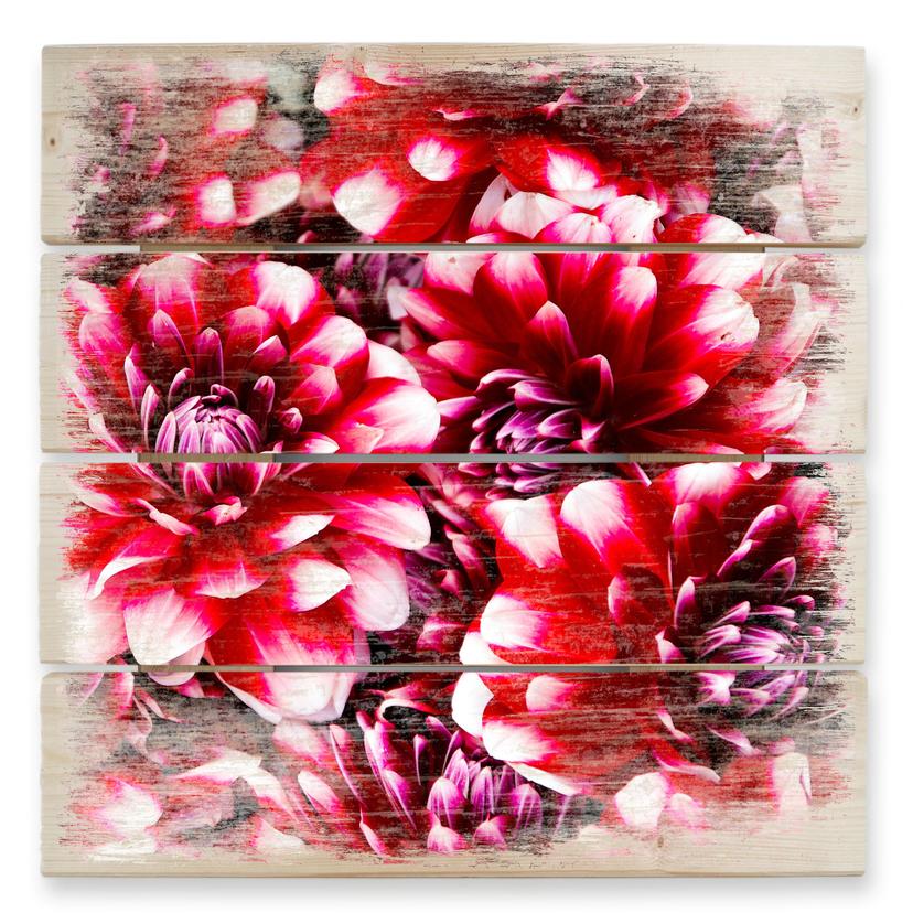 Cuadro de madera flores rojas - 40x41,5 cm