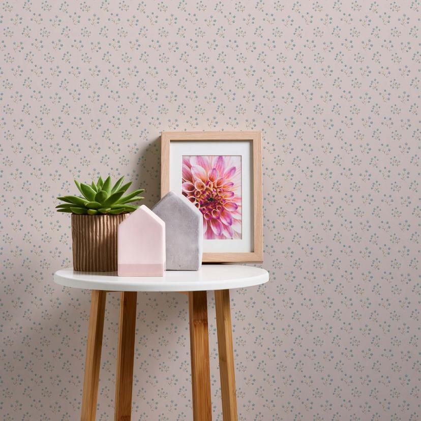blomstret tapet creme blå - non-woven tapet landsted A.S. Création - mat lys struktur