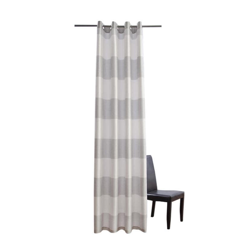 Ösenvorhang silber und weiß - Gardine mit Querstreifen - Vorhang mit Ösen