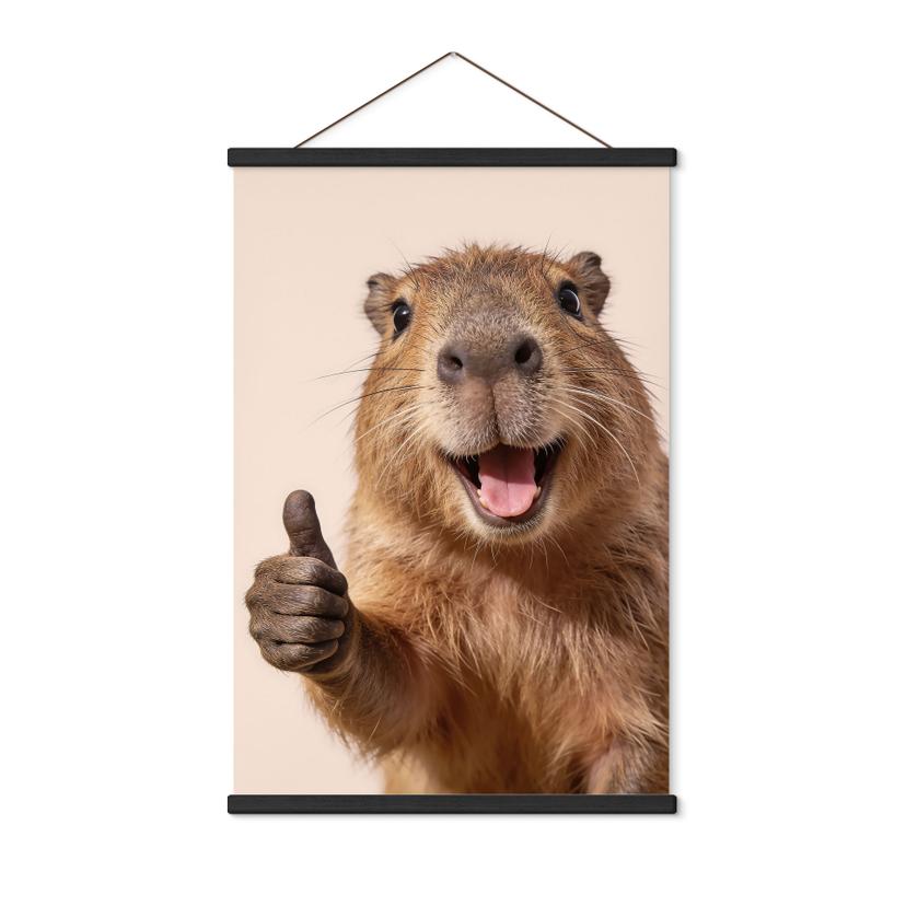Glad Capybara Tekstil plakat med tommelfingre op
