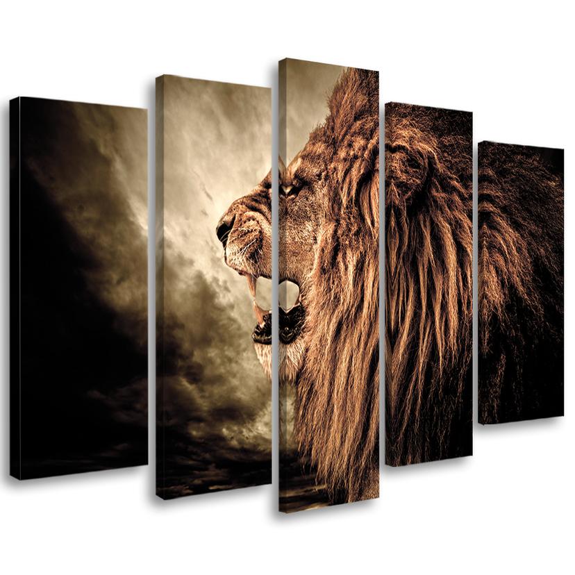 5 stykke lærredsprint, Lion Africa Animal Nature