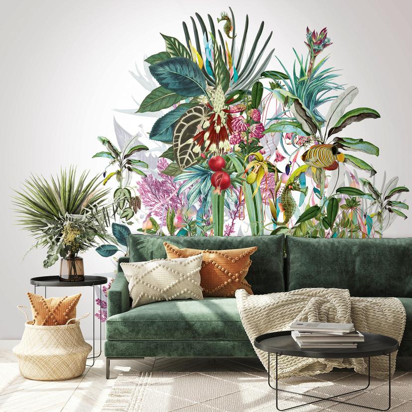Fotomural motivo papel pintado plantas tropicales collage en acuarela look on light 2,7 x 2,12 m