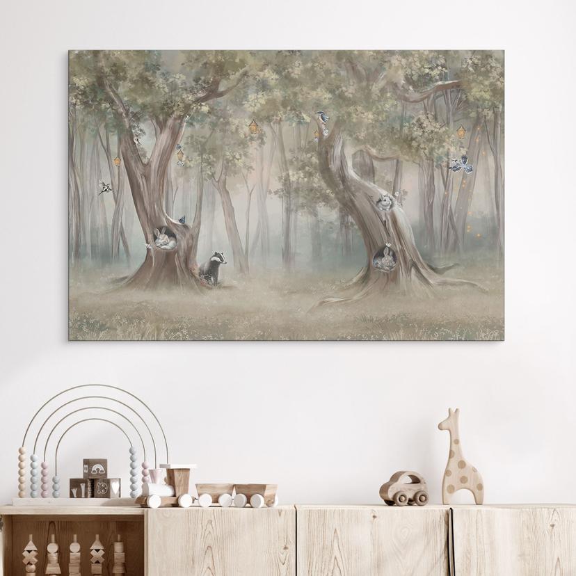 Wanddecoratie schattige bosdieren tussen bomen - Ms Tiff - Alu-Dibond