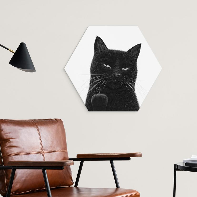Hexagon Wanddecoratie Brutale zwarte kat - Korenkova - Alu-Dibond