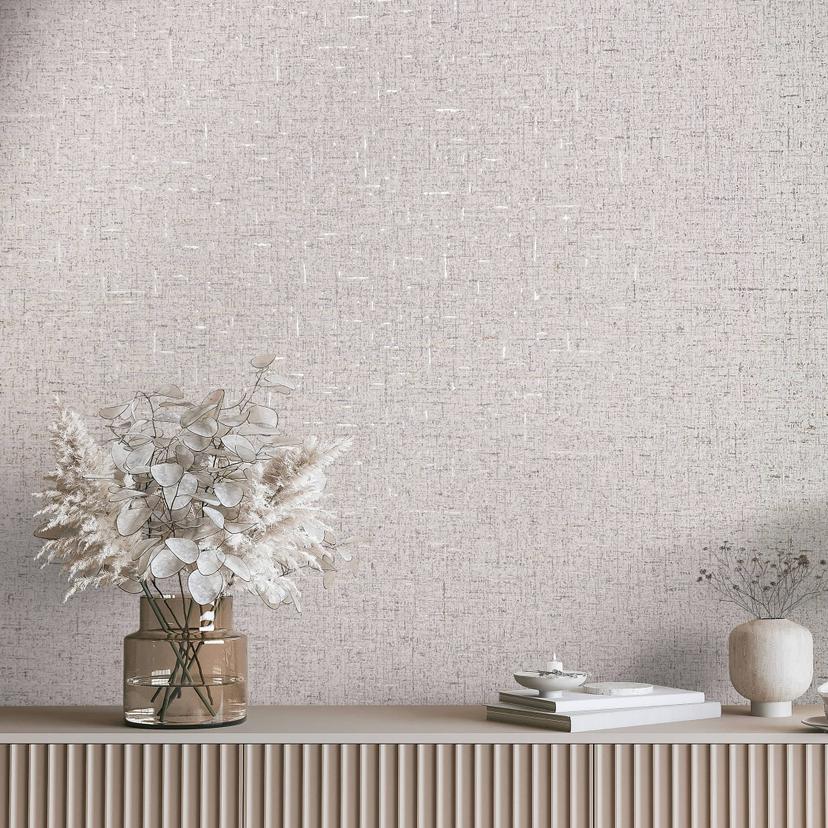Non-woven tapet med en let skinnende beige, grå glat struktur