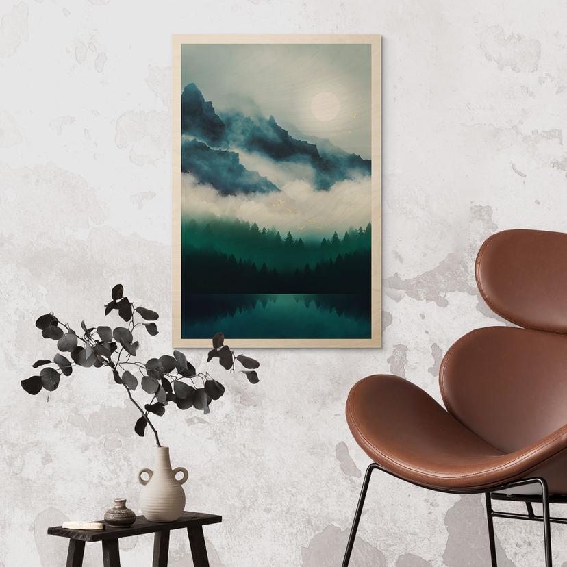 Stampa su legno Paesaggio nebbioso di notte - SpaceFrog Designs