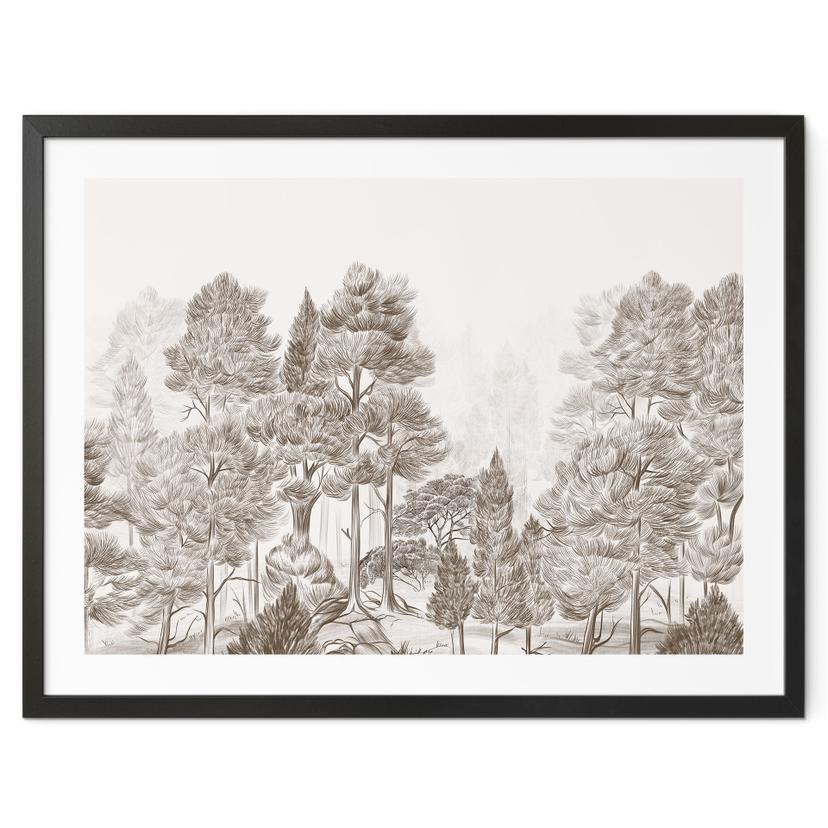 Poster bos met boslandschap in beige - Ms Tiff
