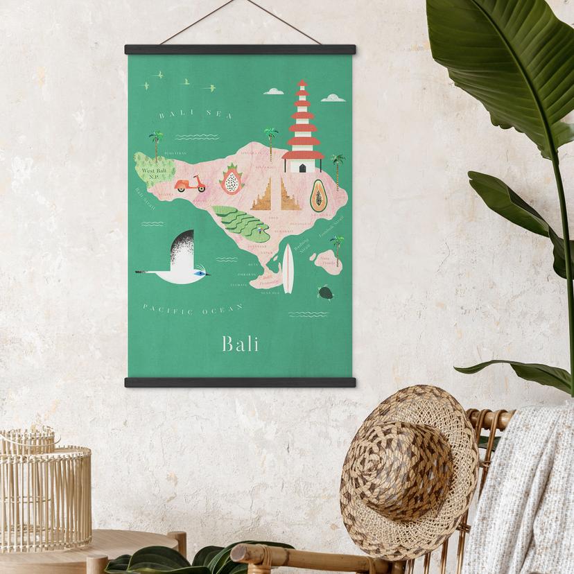 Poster tessile Mappa di Bali - Rivers