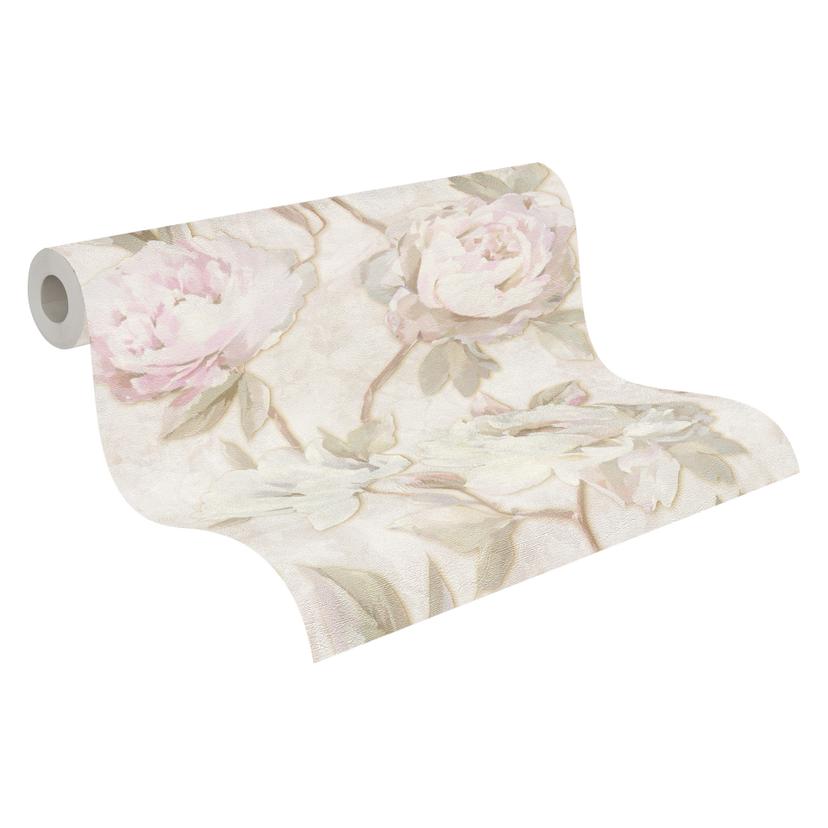 Papel pintado floral peonias rosa beige - Papel pintado no tejido en estilo acuarela - vintage