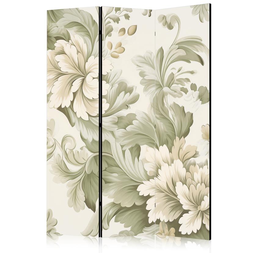 Paravent, Raumteiler freistehend, Trennwand - Retro Vintage Flowers in Soft Cream and Green Colors