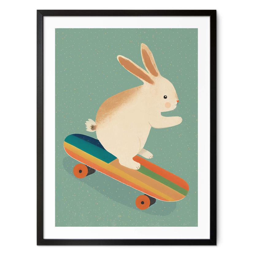 Póster Treechild - Bonito conejito en monopatín