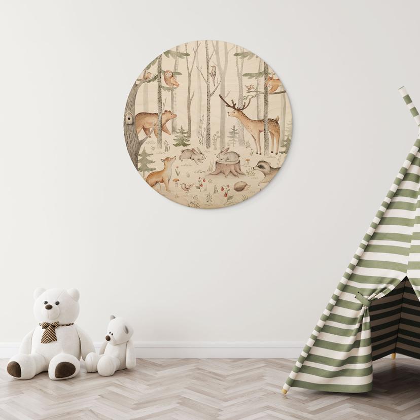 Cuadro de madera aventura con animales del bosque - Kvilis - Redondo