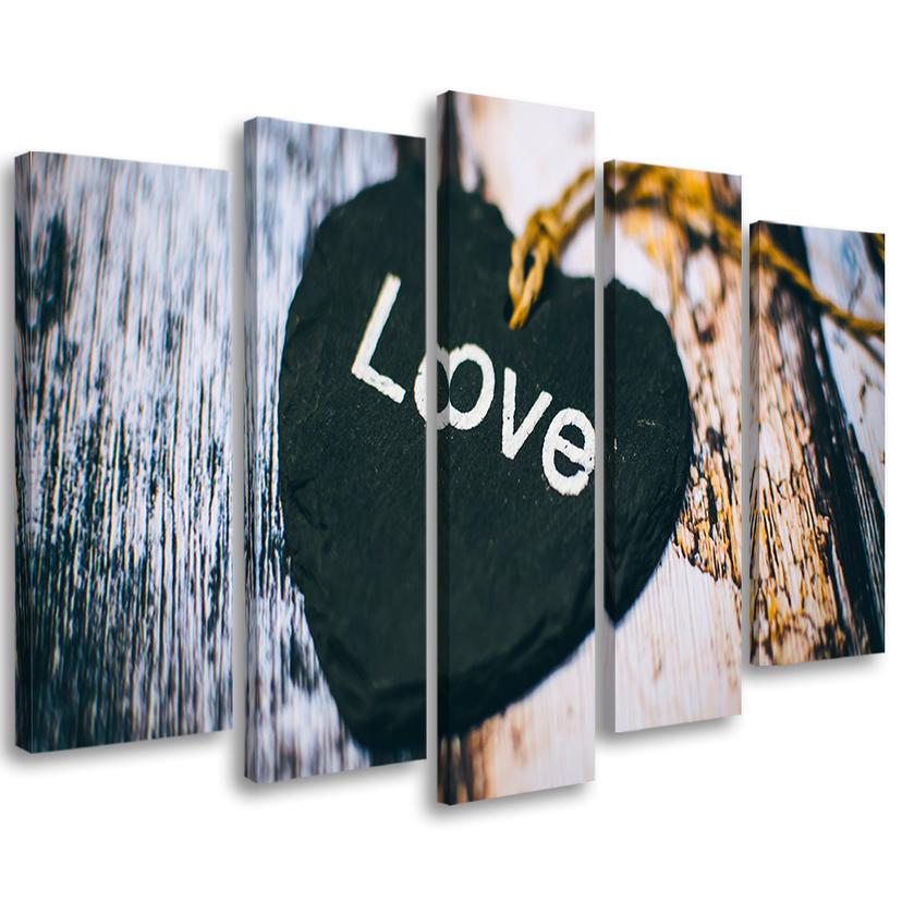 5 stykke lærredstryk Heart Wood Love Shabby