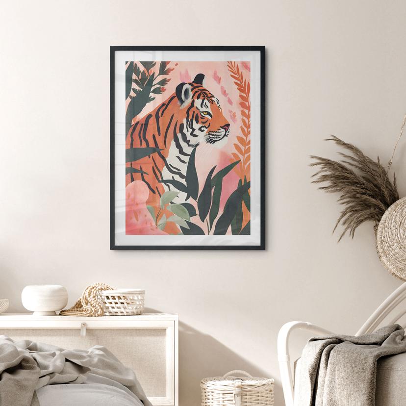 Poster Tigre in una giungla rosa - Treechild