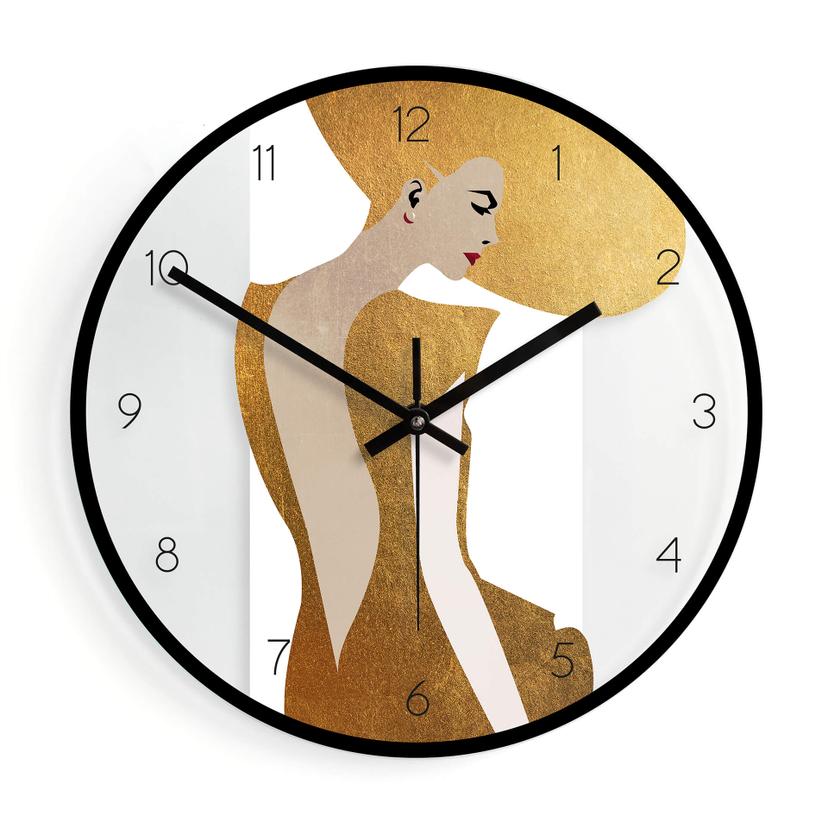 Wanduhr aus Glas - Kubistika - Die Dame im goldenen Kleid - Ø 30 cm