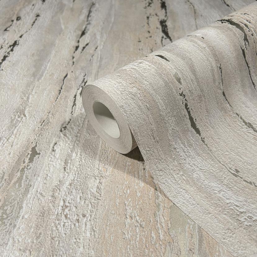 Non-woven tapet med glansig, grov struktur i beige gipsutseende