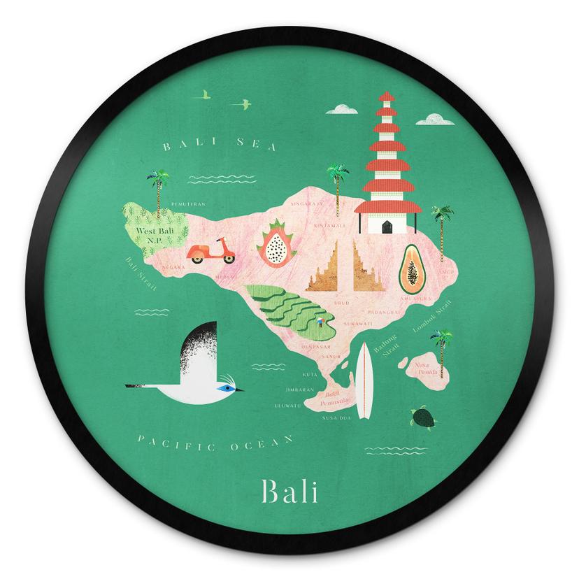 Plakat Kort over Bali - Rivers