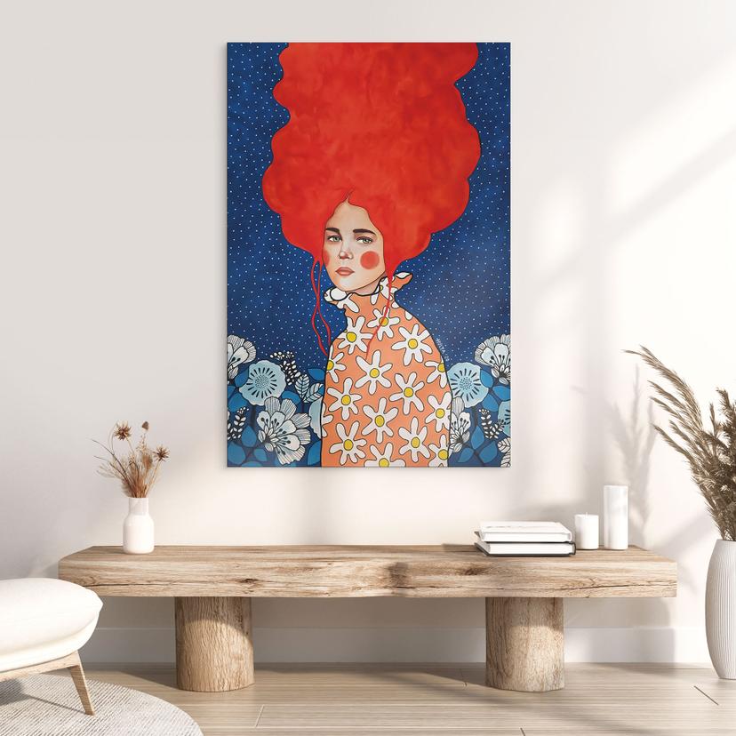 Stampe per pareti Donna con capelli rossi e fiori - Alluminio Dibond - Hülya
