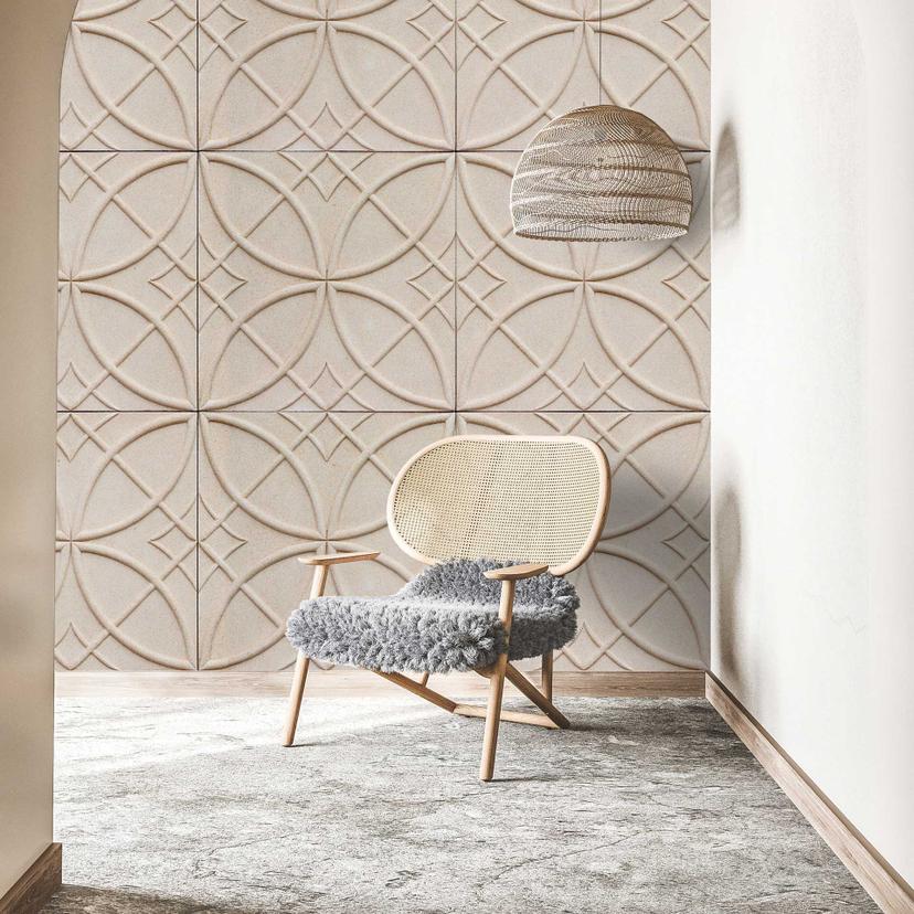 Tapet med geometrisk mønster - reliefdesign i cremehvid