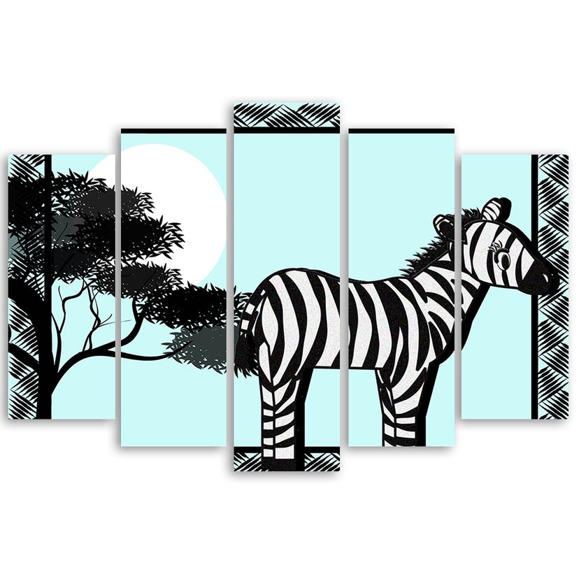 Stampa su tela 5 pezzi, Zebra Safari Blue