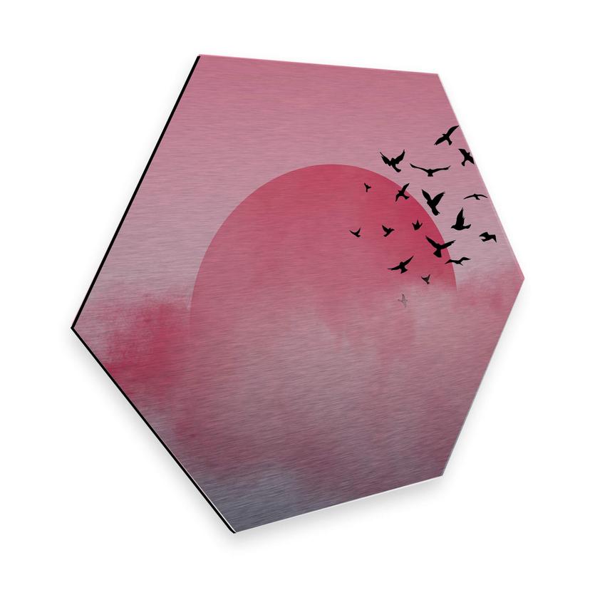 Hexagon - Alu-Dibond zilverereffect Nordic Creators - Pink Sunshine