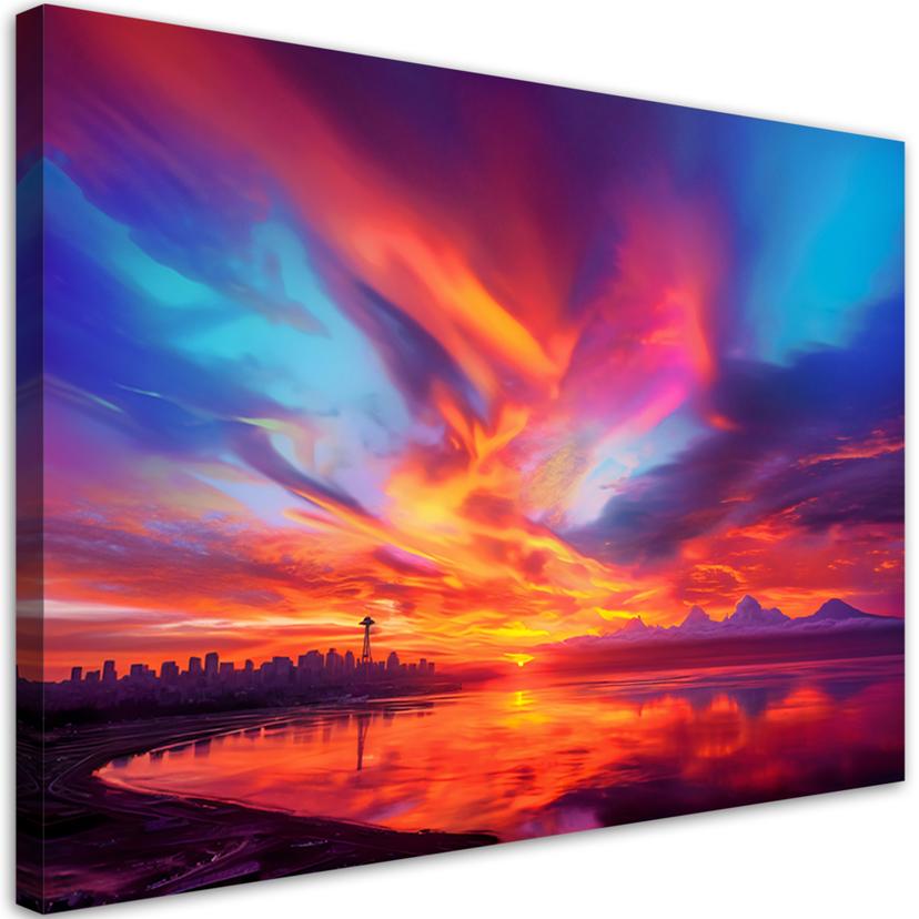 Canvasbillede, Abstrakt himmel over en by