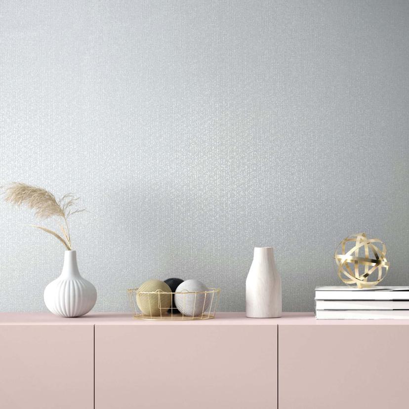 Papel pintado no tejido aspecto textil liso moderno en blanco