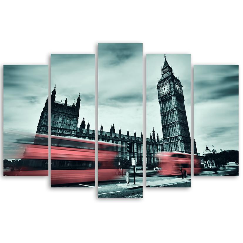 Stampa su tela 5 pezzi, London Bus Big Ben