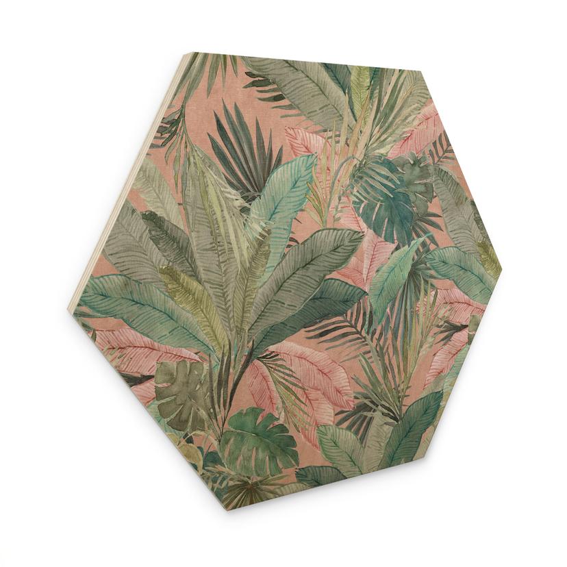 Sekskantet billede af træ tropiske blade i junglen pink - Bloomery Decor