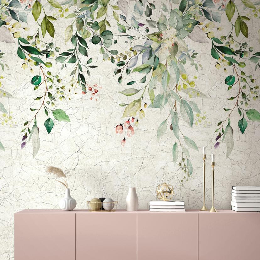 Carta da parati floreale fiori, foglie Carta da parati in tessuto non tessuto natura opaca in beige