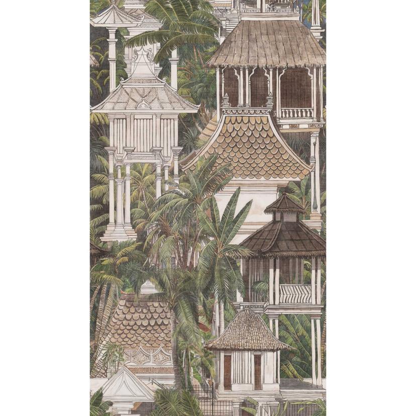 Arquitectura asiática con palmeras - Papel pintado no tejido extensible