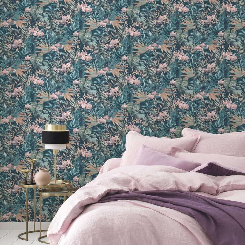 Papier peint intissé Rasch, papier peint à motifs Salsa bleu nuit