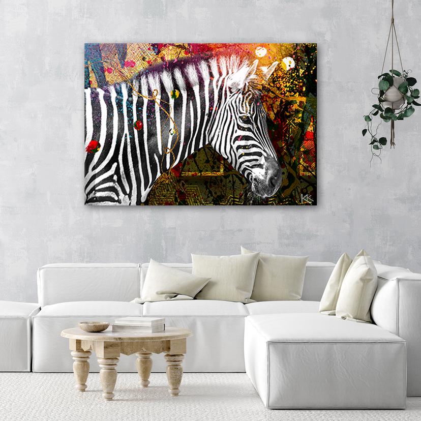 Stampe su tela, Zebra su sfondo colorato