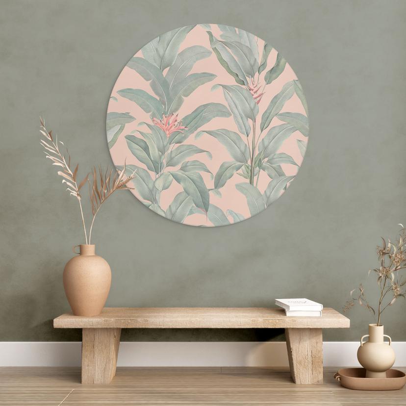 Stampe per pareti Urban Jungle Tropical Leaves Pink - Bloomery Decor - Alu-Dibond Round