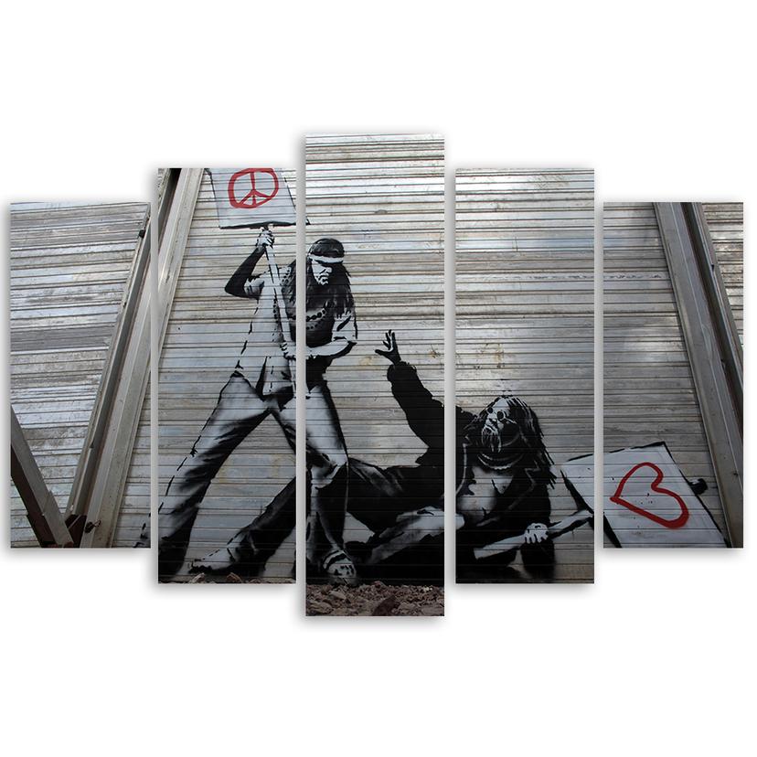 Stampa su tela 5 pezzi, stampa su tela Banksy Street Art