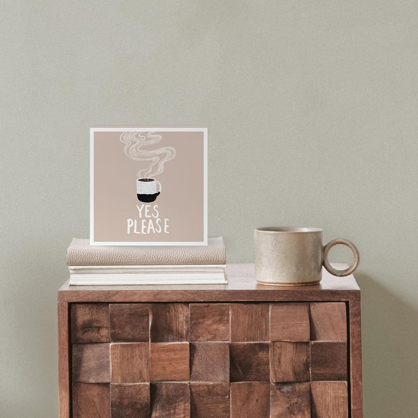Houten Wanddecoratie - Warme kop koffie in de ochtend - EMELIEmaria - 15x15 cm