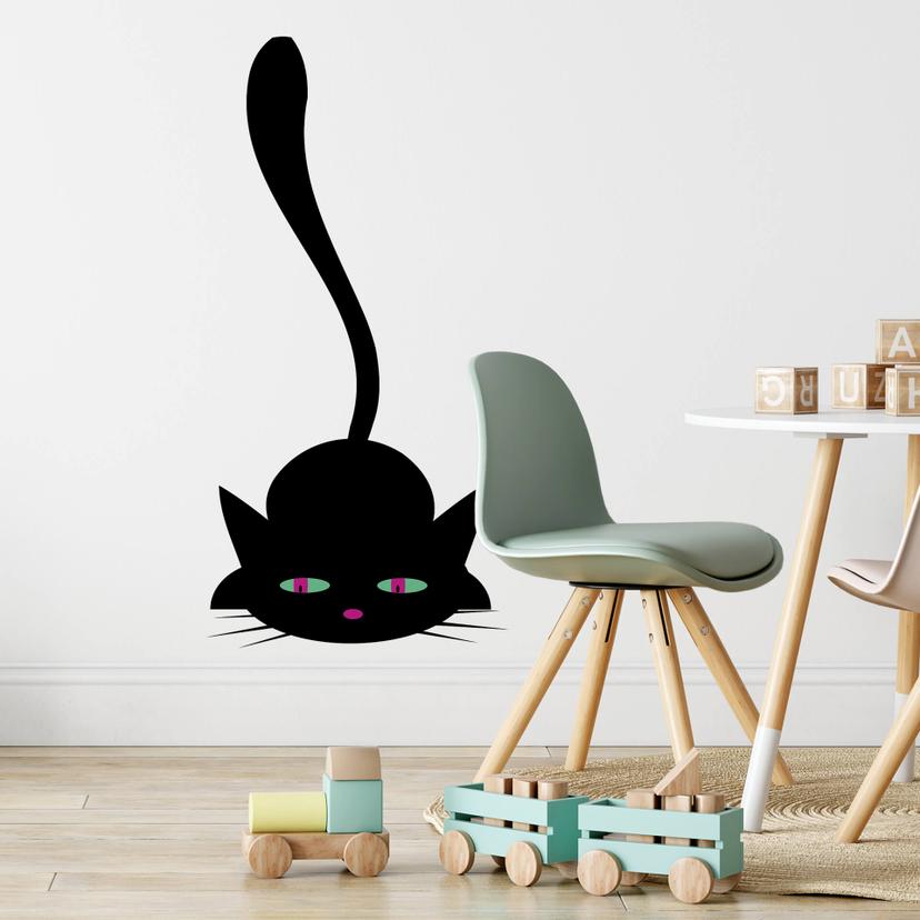 Sticker mural - Chat noir aux aguets