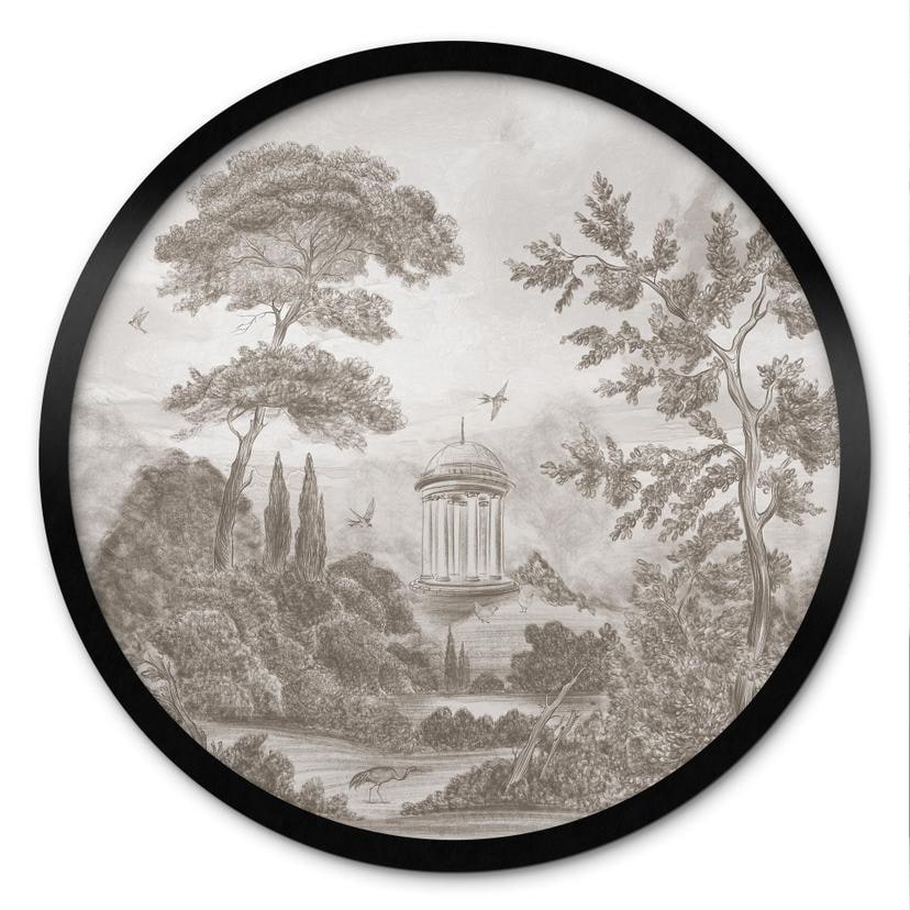 Poster Landschap met tuinlandschap in beige - Ms Tiff - Rond