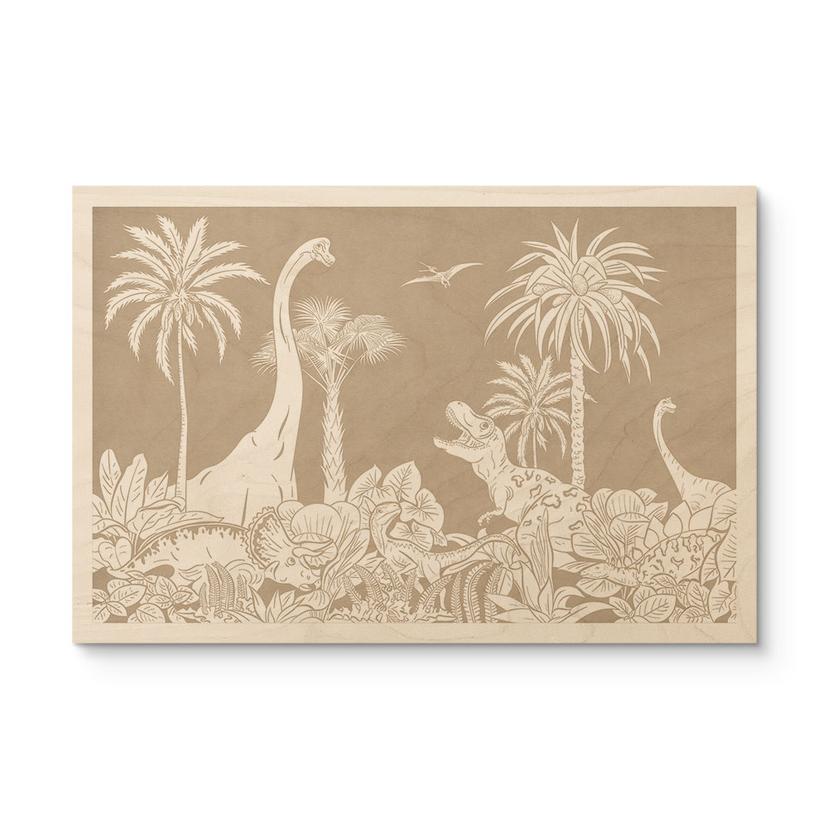 Cuadro de madera dinosaurio en la jungla salvaje - Marrón - Kikki Belle