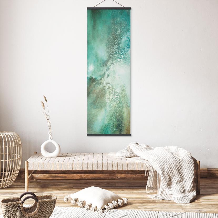 Textielposter Abstract turquoise in licht en structuur - Schmucker - Panorama
