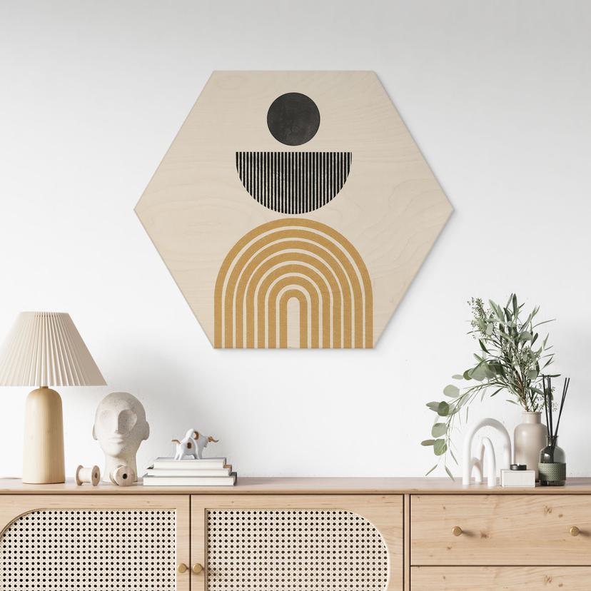 Esagono in legno Composizione astratta con cerchio e semiarco - The Miuus Studio