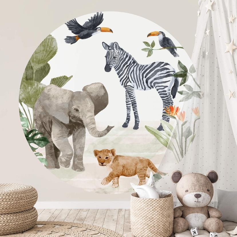 Fototapet - Rundt Goed Blauw - Jungle babyer - vliesetapet/selvklæbende non-woven tapet
