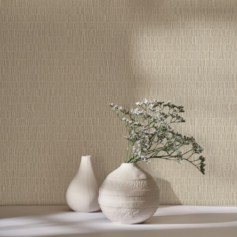 Ikke-vævet tapet med struktureret flisemotiv i beige tekstillook