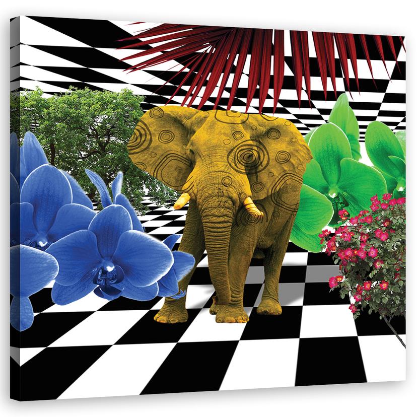 Canvasbillede, Farverig elefant