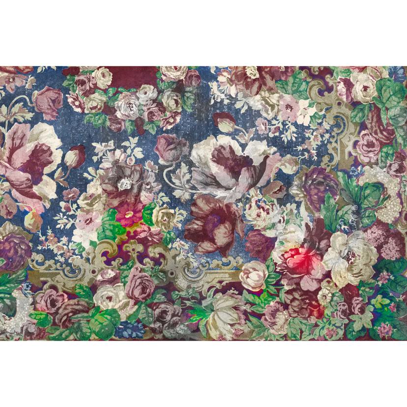 Fotomural floral de estilo barroco en azul real - Opulento motivo de acuarela